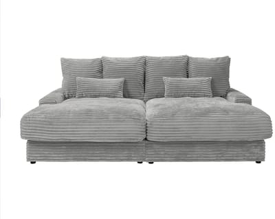Vente-unique Comfortabele driezitsbank met diepe zitting van grijs ribfluweel met brede ribbels CALAZO van Pascal Morabito