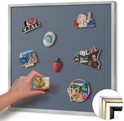 Wallfluent - Grijs Magneetbord in Stijlvolle Kleuren - 50 cm x 50 cm - Magneetbord met Zilveren Frame - Koele grijze kleur - Magneetbord voor Herinneringen - Magneetbord voor Foto's en Notities - Magnetisch Bord voor Magneten