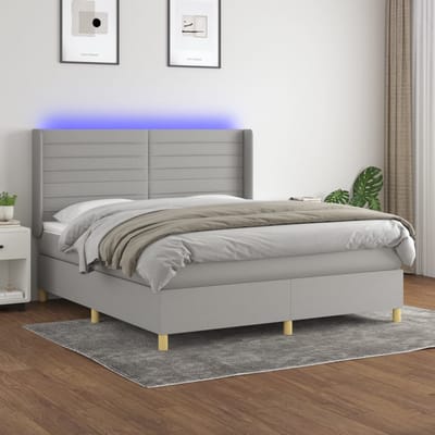 vidaXL - Boxspring - met - matras - en - LED - stof - lichtgrijs - 160x200 - cm