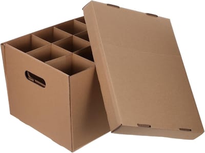 Verhuisdozen Wijnglazen - Opbergdozen Kristalglas - Veilig Transport - Met Tussenschotten - 38x30x25 cm - Khaki