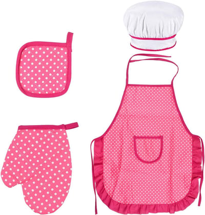 Kookset voor Kinderen met Verstelbaar Schort, Kookmuts en Kinderschorten, Geschikt voor Jongens en Meisjes van 3-8 Jaar, Inclusief Warmtebestendige Mat en Kookhandschoenen
