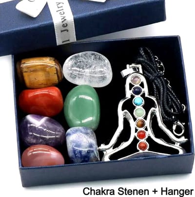 LaGloss® SET 7st Chakra Stenen en Ketting met Chakra Hanger + Ketting in Geschenkverpakking Healing Relax