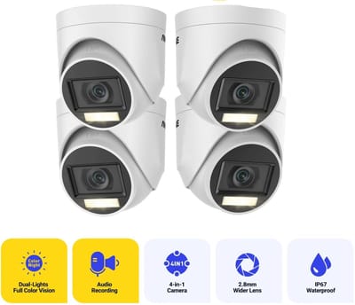 Beveiligingscamerasysteem - 5MP Camera - Openlucht - IP67 Waterdichte - Buiten Dome Camera - Bewakingscamera - Beveiligingscamera - 4 stuk - Wit