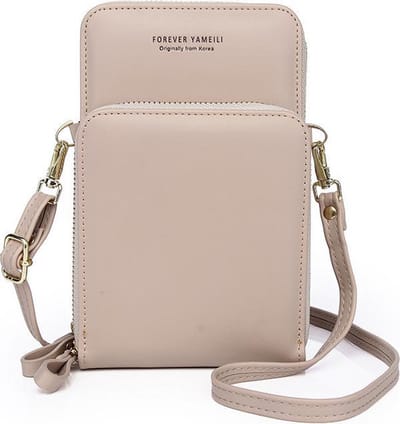 Compact telefoontasje - Khaki, 2 ritsen, vakken / De ideale schoudertas voor je telefoon, pasjes, brief- en muntgeld en meer