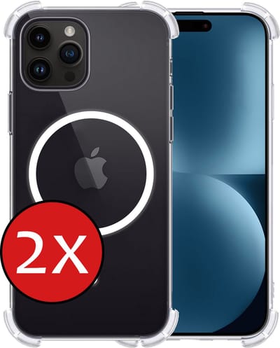 Hoesje - 2 Stuks - Geschikt voor Apple iPhone 15 Pro - Magsafe Compatible - Sterk & Shockproof - Shock Proof Case - Back Cover - Telefoon Hoes - Telefoonhoes - Transparant