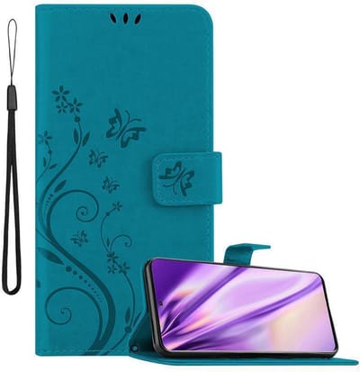 Cadorabo Hoesje geschikt voor Samsung Galaxy S20 in BLOEMEN BLAUW - Beschermhoes in bloemmotief met magnetische sluiting, standfunctie en kaartsleuven Book Case Cover Etui
