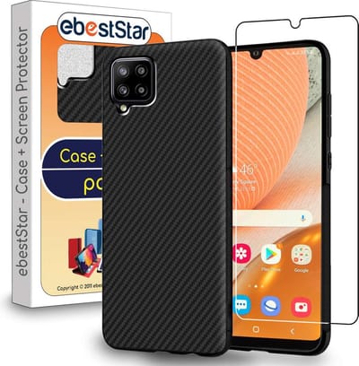 ebestStar - Hoes geschikt voor Samsung Galaxy A42 5G, Hoogwaardig Zacht TPU Bescherming, Koolstof Design Hoesje, Zwart + Gehard Glas