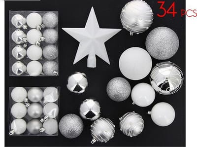 Kerstbal Kit & Wit / Zilvercel - Set 34PCS - Plastic - Zilver - SILUMEN