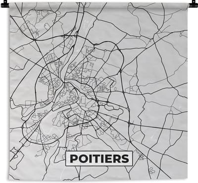 Wandkleed - Wanddoek - Stadskaart - Frankrijk - Kaart - Poitiers - Plattegrond - 180x180 cm - Wandtapijt