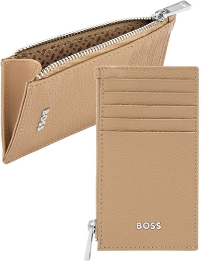 HUGO BOSS Leren kaarthouder Classic Grained Cardholder With Zip Camel Lichtbruin