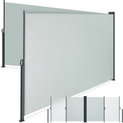 tectake® Dubbel Windscherm - 600 x 200 cm - 180 g/m² Polyester - Uittrekbaar - Oprolbaar - Dubbelzijdig Markies voor Tuin, Balkon, Terras - Dubbele Zijluifel - Zonwering - Zonnescherm - Grijs