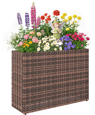Outsunny Rattan plantenstandaard-PE-rattan, staal-81L x 28B x 58H cm-Bruin