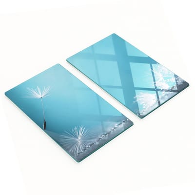 Twee decoratieve snijplanken van gehard glas met paardenbloemmotief, 2x30x52 cm
