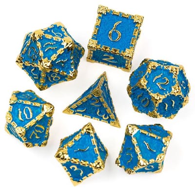 Dobbelstenenset Metaal Blauw Goud
