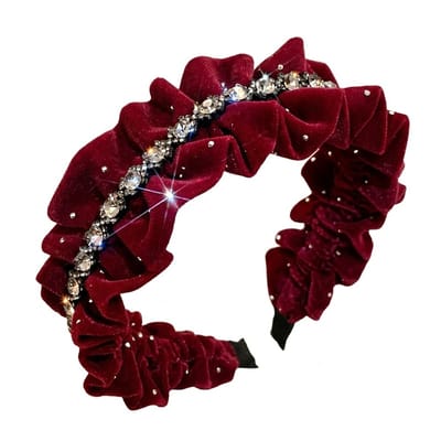 Rode fluwelen haarband dames met gerimpeld design en glinsterende strass stenen – elegante haar accessoire voor feestelijke en dagelijkse styling