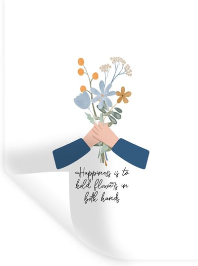 Muurstickers - Sticker Folie - Quotes - Happiness is to hold flowers in both hands - Spreuken - 30x40 cm - Plakfolie - Muurstickers Kinderkamer - Zelfklevend Behang - Zelfklevend behangpapier - Stickerfolie