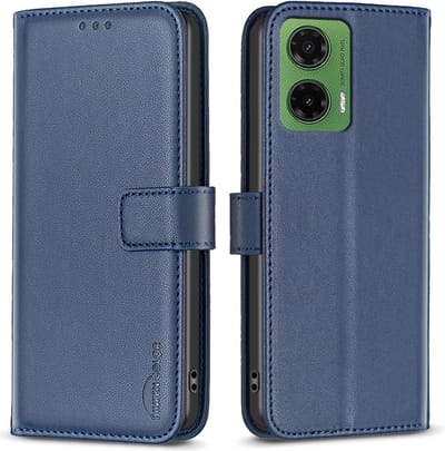 BINFEN Hoesje - Geschikt voor Motorola Moto G35 Hoesje - BINFEN Color Book Case - Blauw