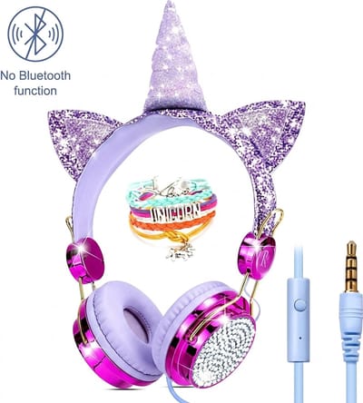 Kinder Koptelefoon - Met Unicorn armband - Koptelefoon – Bling Headset - Headset Eenhoorn – Eenhoorn Koptelefoon – Meisjes Koptelefoon -Meisjes Speelgoed – Cadeau - Sinterklaas - Feestdagen - Bedraad -