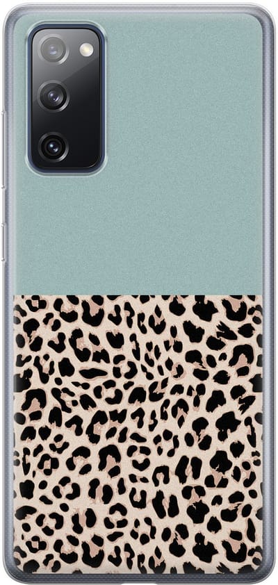 Leuke Telefoonhoesjes - Hoesje geschikt voor Samsung Galaxy S20 FE - Luipaard mint - Soft case - TPU - Luipaardprint - Blauw