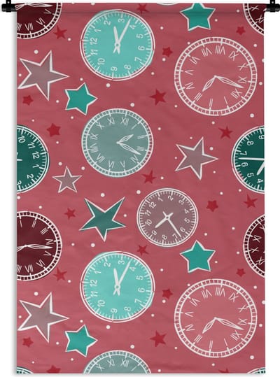 Wandkleed - Wanddoek - Klok - Roze - Patronen - Sterren - 60x90 cm - Wandtapijt