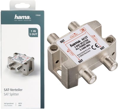 Hama 3-voudige sat-verdeelschakelaar, volledig afgeschermde DC-sat-splitter, BK-verdeler voor 4K/HD TV