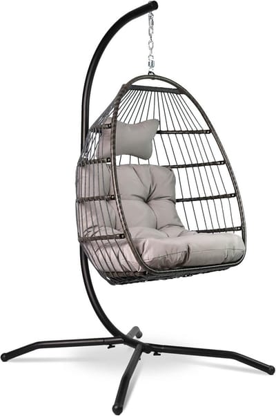 Hangstoel met frame - Eierstoel schommel - Ontspannen binnen buiten - Robuust stalen frame - 150 kg draagvermogen - Lichtgrijs