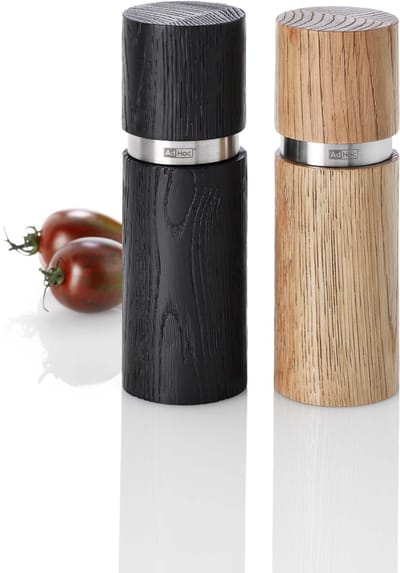 AdHoc Textura Peper- & Zoutmolen Set – 2-delig – 15 cm – Donker & Licht Essenhout – CeraCut Keramisch