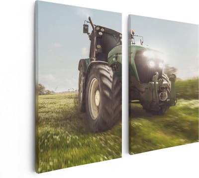 Artaza Canvas Schilderij Tweeluik Tractor op het Gras - Trekker - 80x60 - Foto Op Canvas - Canvas Print