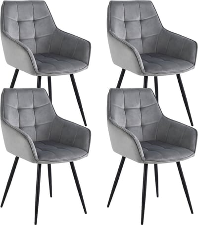 Colenis® - Oriana Eetkamerstoel - Set Van 4 - Grijs - Fluweel - Velvet - Industrieel