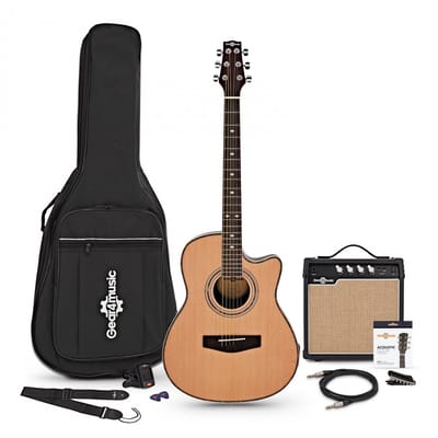 Roundback Elektro-akoestische Gitaar + 15 W Versterkerpakket, Naturel