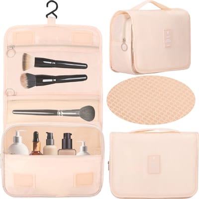 Springos Make Up Tas - Toilettas - Cosmetica - 23x19x9,5 cm- Beige