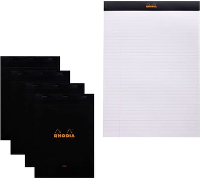 Rhodia Notitieblok - Schrijfblok - N18 - Gelijnd - A4 - 80g - zwart - 80 vel - 5 stuks