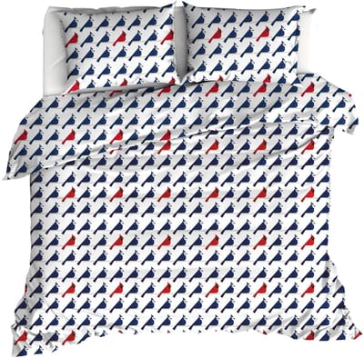 Moodit Dekbedovertrek Odil Flipo Blue Cuckoo Red - 200 x 200/220 + 2x 60 x 70 cm - Wit - Katoen