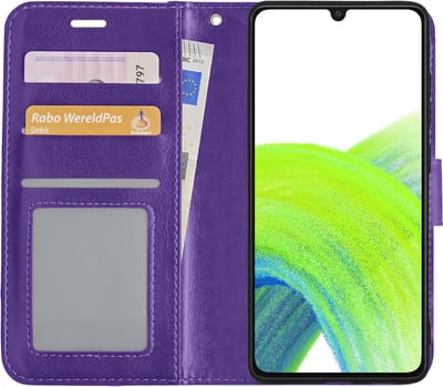 Hoesje - Met Pasjeshouder - Geschikt voor Samsung Galaxy A33 - Luxe Bookcase Portemonee - Flip Case - Kunstleer Book Case - Flipcase - Book Cover - Walletcase - Portemonneehoes - Paars