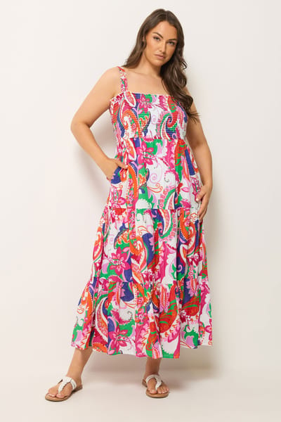 Yours Roze Abstracte Geplooide Zomerjurk Size 42