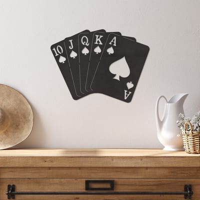 Wanddecoratie Kaarten Royal Flush - Muurdecoratie Casino - Muurdecoratie Hout - Wanddecoratie Hout - Muurdecoratie Woonkamer - Wanddecoratie Woonkamer - Wanddecoratie Industrieel - Wanddecoratie Man Cave - Home Decor - Wall Line Art - 39 x 29 cm