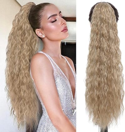Paardenstaart-extensie, lang gewikkelde paardenstaart, haarstukje, trekkoord, paardenstaart, haarverlenging voor vrouwen, krullend, golvend synthetisch haar, vlecht, extensions voor dagelijks gebruik