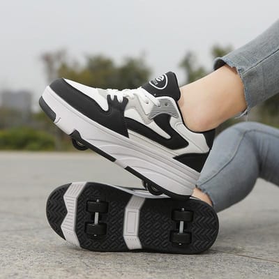 Kinderschoenen met wieltjes Jongens Vierwielige Meisjes Sporten Rolschaatsen Wandelen Wielschoenen Vervormde Schoenen met wieltjes 31 black