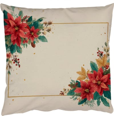 Sierkussens - Kussentjes Woonkamer - 50x50 cm - Kerst - Poinsettia - Omlijsting - Kleurrijk