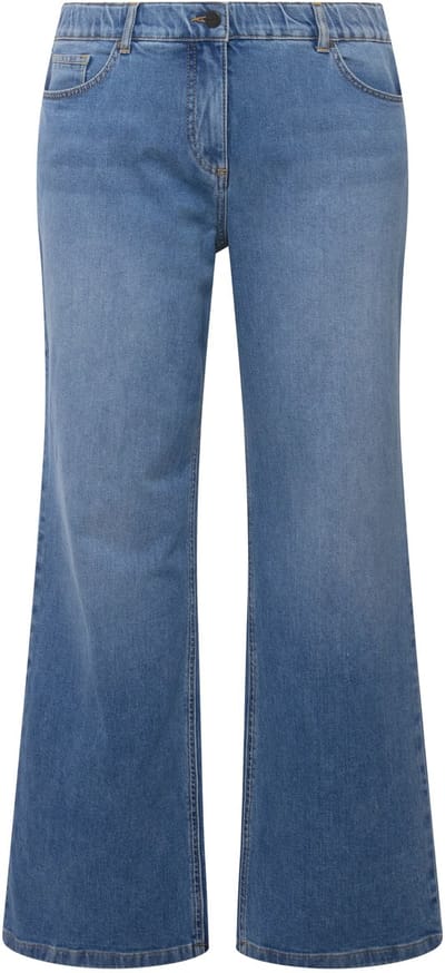 Ulla Popken - Dames - Marlene-jeans Mary wijde pijpen comfortabele tailleband - Blauw denim - Maat 22