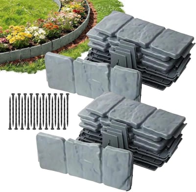 Landschapsrand Decoratie - Nep Stenen Rand - Tuin Afscheiden - Tijdbesparende Montage - 20 Stuks - Grijs