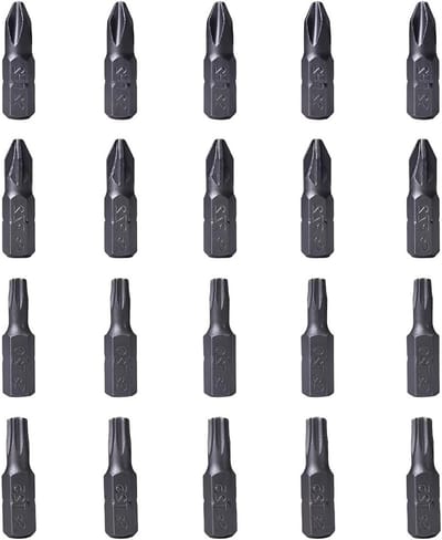 20 Professionele Schroevendraaierbits 25 mm, Gezandstraald S2 Staal, Geschikt voor Boren en Impulsen, PH2, PZ2, T20, T25
