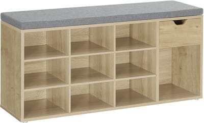 Schoenenkast met zitkussen - Artisan eiken - Grijze zitting - Industrieel design