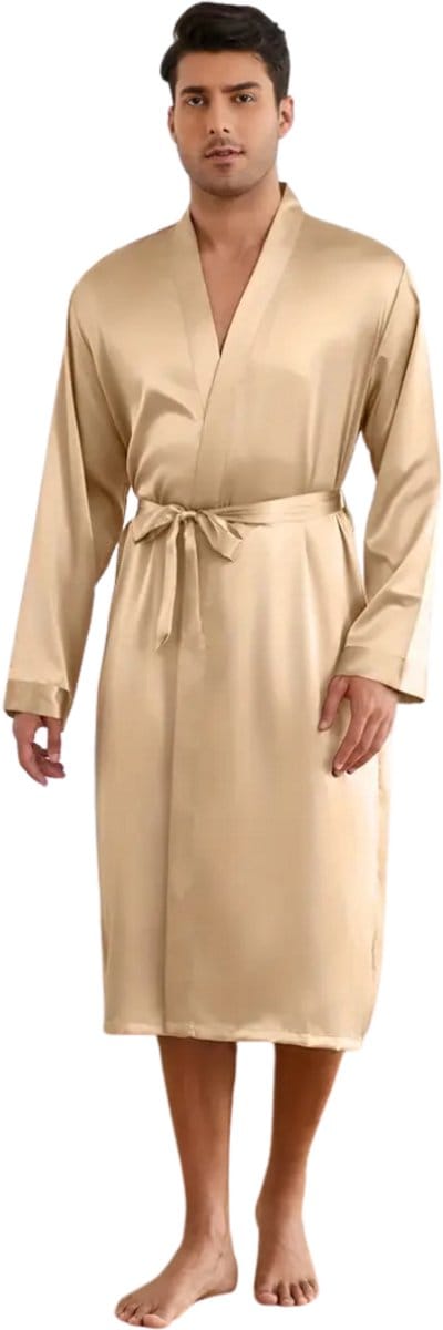 Livano Satijnen Badjas Heren - Kimono - Kamerjas - Satijn - Ochtendjas - Pyjama - Goud - Maat S