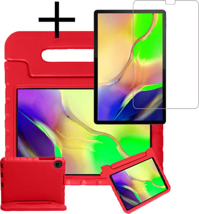 Hoes - Geschikt voor Samsung Galaxy Tab A 10.1 (2019) - Met Screenprotector - Kinderhoes Shockproof Bumper - Kidsproof Case - Tablet Hoesje - Kinder Cover - Rood