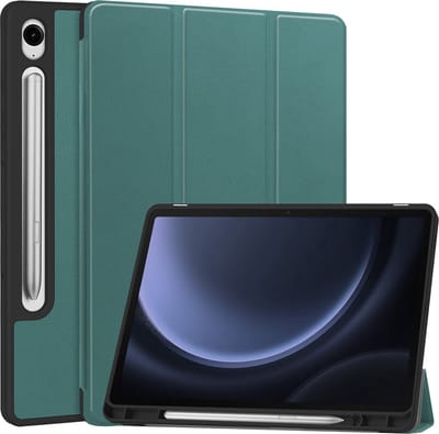 Hoesje - Geschikt voor Samsung Galaxy Tab S9 FE - Dun & Stevig - Hard Cover Case - Trifold Bookcase Hoes - Met Uitsparing Geschikt voor S Pen - Hardcover Book - Tablethoes - Donkergroen