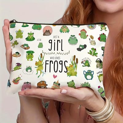 Schattige Kikker Make-uptas voor Meisjes Groene Kikker   Een Meisje Dat Van Kikkers Houdt  Tasje met Rits Portemonneetje Opbergtas Etui 18x25cm