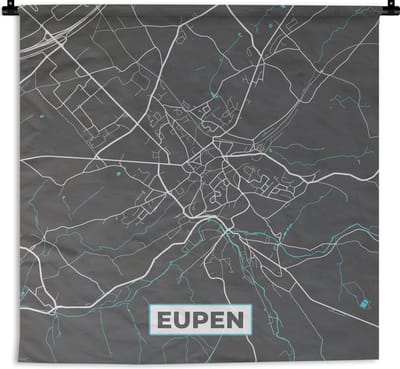 Wandkleed - Wanddoek - Stadskaart – Grijs - Kaart – Eupen – België – Plattegrond - 180x180 cm - Wandtapijt