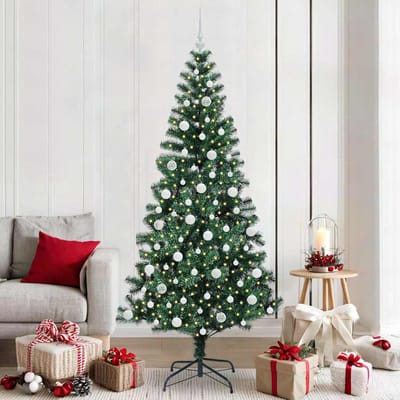 vidaXL - Kunststof - Voorverlichte - Kerstboom - Groen - 210 - cm - PVC - en - Metalen