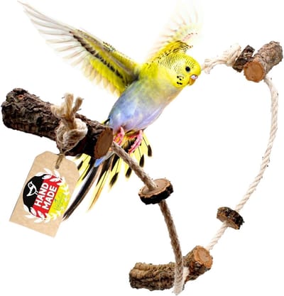 Vogel Speeltouw - Kooi Accessoires - Vogel Klimmen - Natuurlijke Kurk Zitting - 90cm Lengte - Bruin
